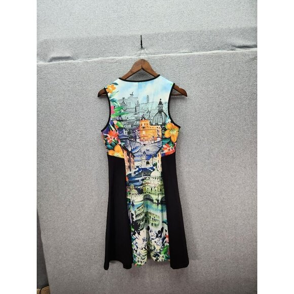 Just Love Sleeveless A-Line Dress With Cityscape & Floral Print Size L - Picture 7 of 8